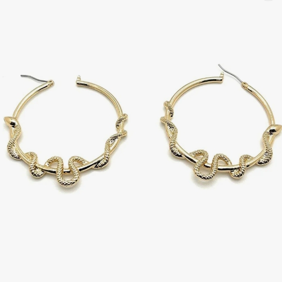 New! BETSEY JOHNSON Snake Serpent Hoop Earrings. - Picture 2 of 3